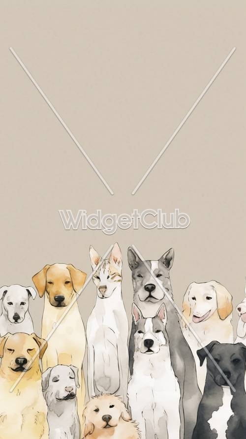 Cute Cartoon Dogs and Cats Lineup壁紙[ebf1e2b92a624f69a011]