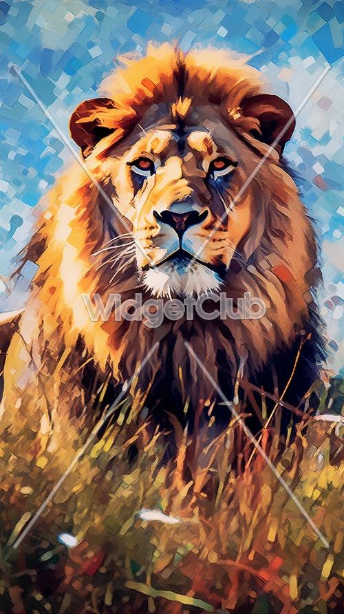 Majestic Lion in Blue Art Style Behang[49ceb03079d9477884ca]