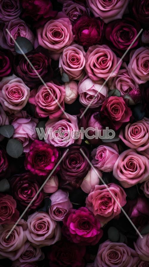 Wunderschöne rosa Rosensammlung
