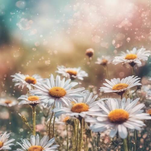 An aesthetic boho digital artwork with a blend of watercolor daisies.