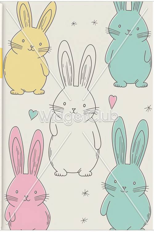 可愛らしいカラフルなウサギとハート柄壁紙　
