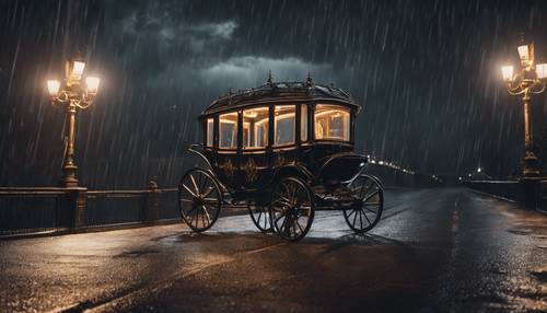 嵐の夜にゴシックな橋を渡る幽霊の馬車