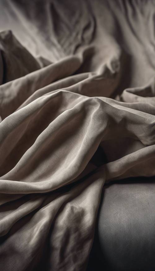 深色亞麻織物覆蓋在一件家具上，某些區域有輕微的褶皺。