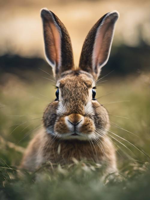一隻勇敢的兔子在田野裡衝鋒，當它被追趕時，它興奮地睜大眼睛。