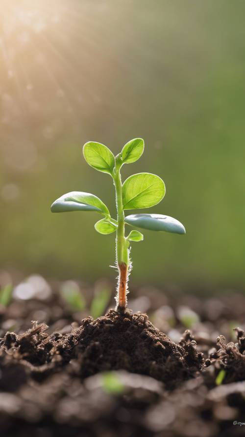 Una imagen de una pequeña plántula brotando en primavera, con la cita &quot;La paciencia trae crecimiento&quot;.