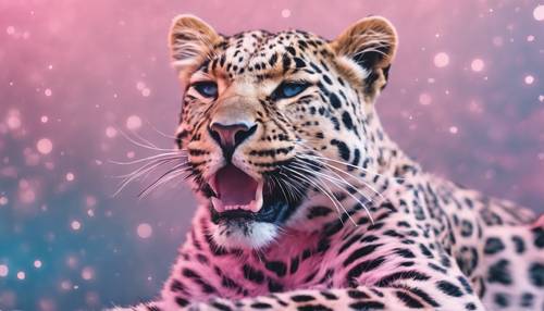 Design com estampa de leopardo misturando tons pastel de rosa e azul