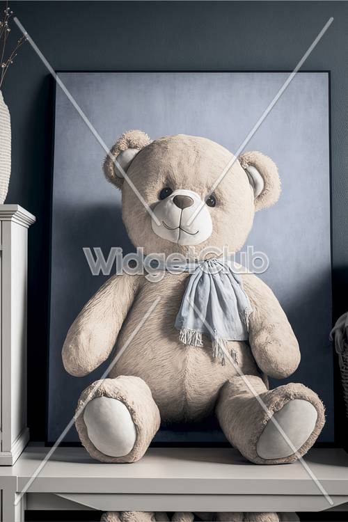 Cute Teddy Bear on Blue Background