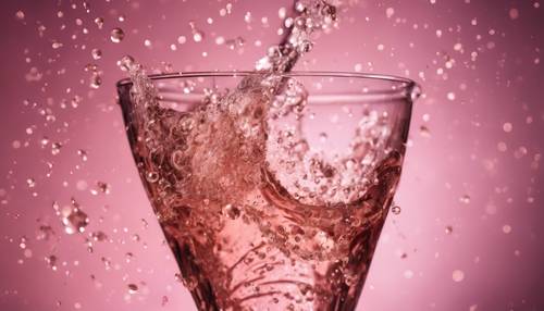 Glistening pink champagne bubbles trapped mid-flight during a cheerful toast.