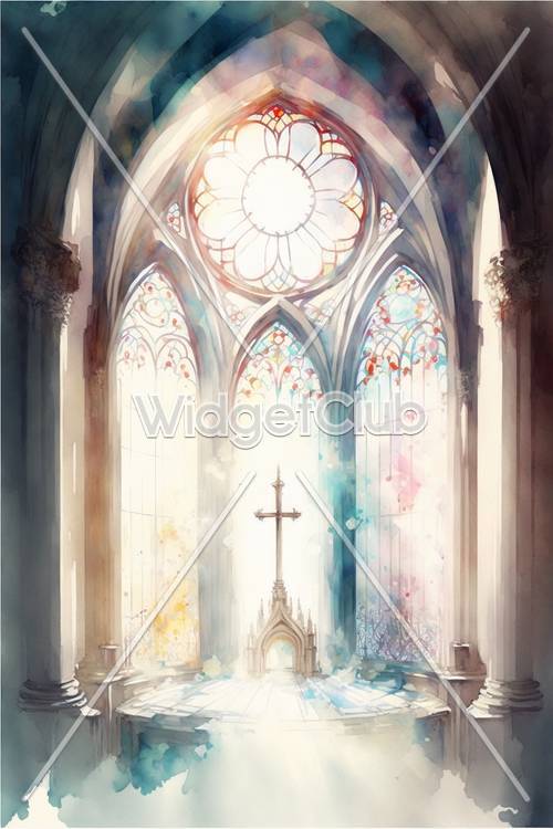Colorful Stained Glass Church Interior Art