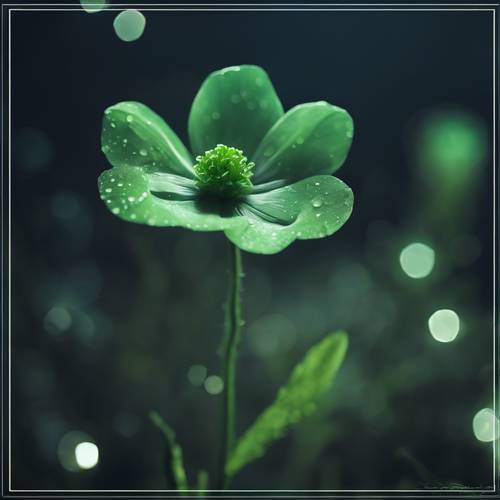 Eine frische grüne Blume, deren Blütenblätter im Mondlicht glitzern. Hintergrund [99b2a85e7df042ccb5bf]