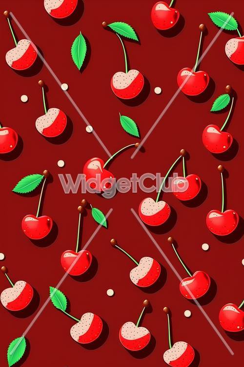 Bright Red Cherries on Dark Background Tapet [26a3a08267d54fc7a1b3]