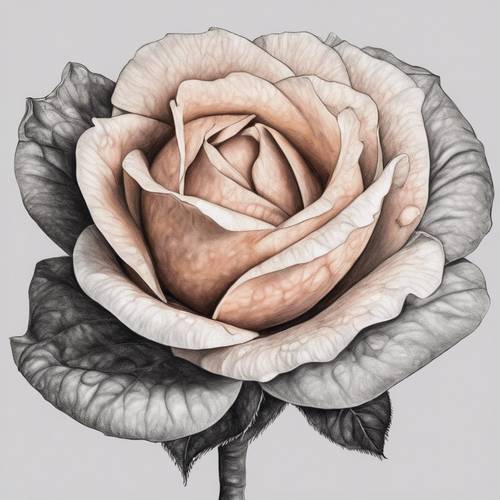 Un boceto a lápiz dibujado a mano de un melocotón transformándose en una flor de rosa, combinando belleza y sabor.