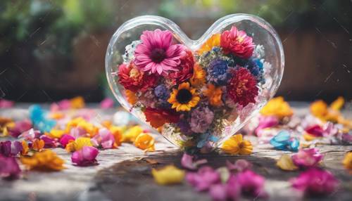 หัวใจร่างคร่าวๆ หลั่งไหลไปด้วยดอกไม้หลากสีสัน