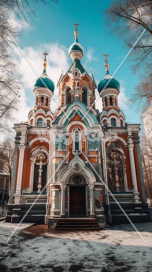 Thiết kế nhà thờ Nga đầy màu sắc làm nền màn hình của bạn