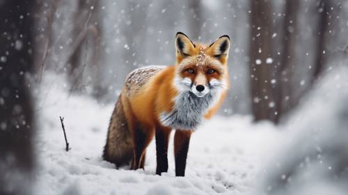 In un paesaggio innevato, citazioni estetiche apparivano lungo il cammino di una volpe rossa.