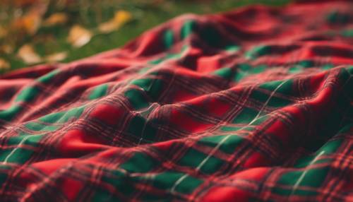 Un morceau de tissu à carreaux rouge et vert, flottant dans la brise d&#39;automne