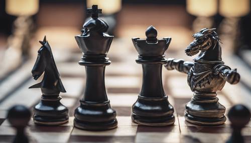 Um confronto sensacional entre um cavalo e uma torre em um tabuleiro de xadrez animado