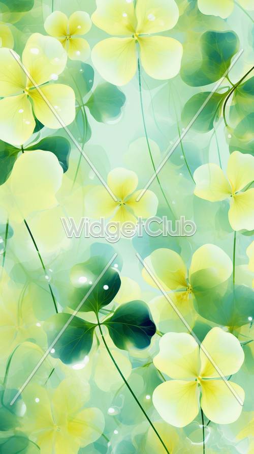 Ярко-желтые цветы на светло-зеленом фоне