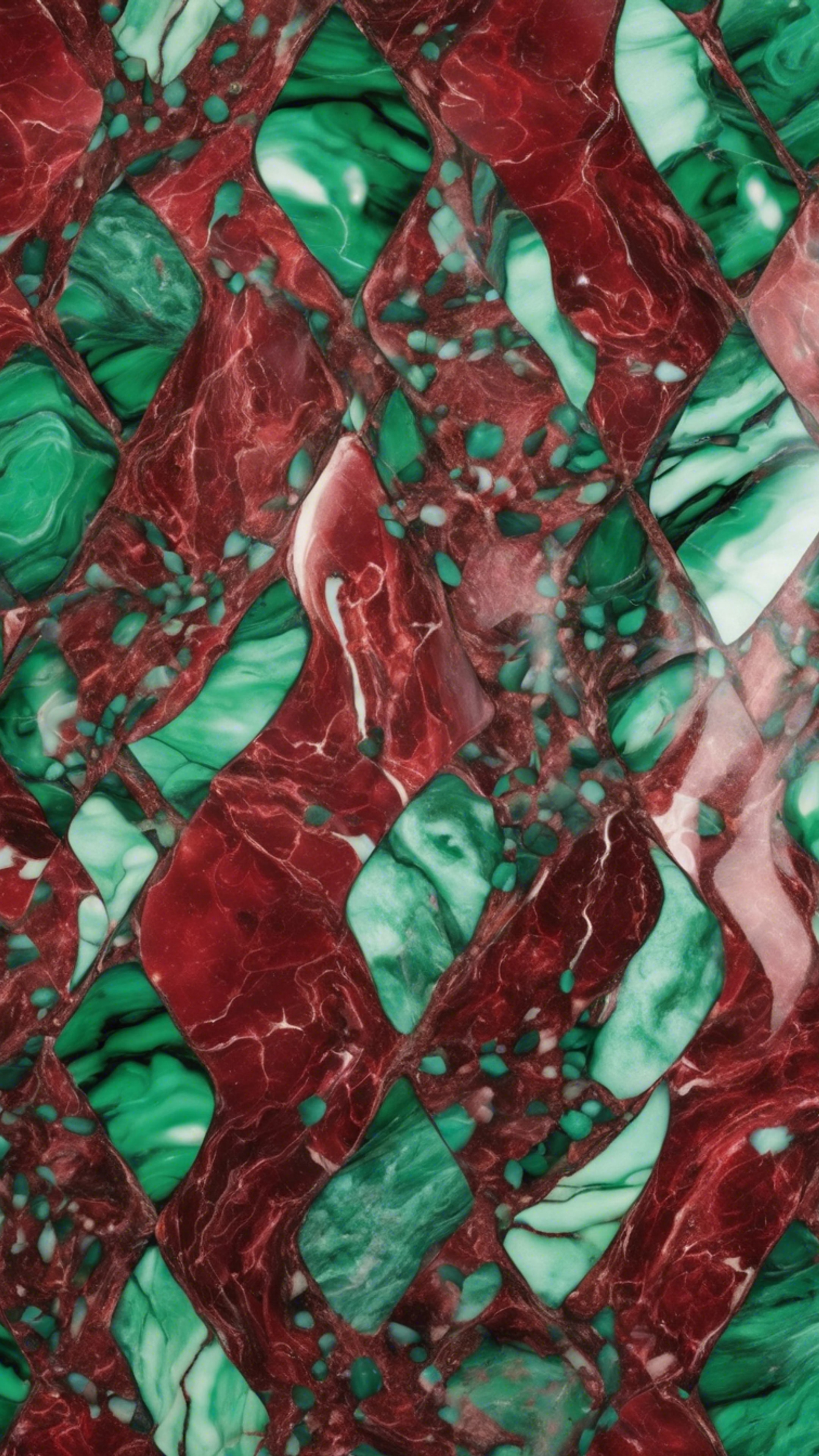 A flowing pattern of green and red marble reminiscent of Christmas colors. Behang[3422960c43fd4b3ba1cd]