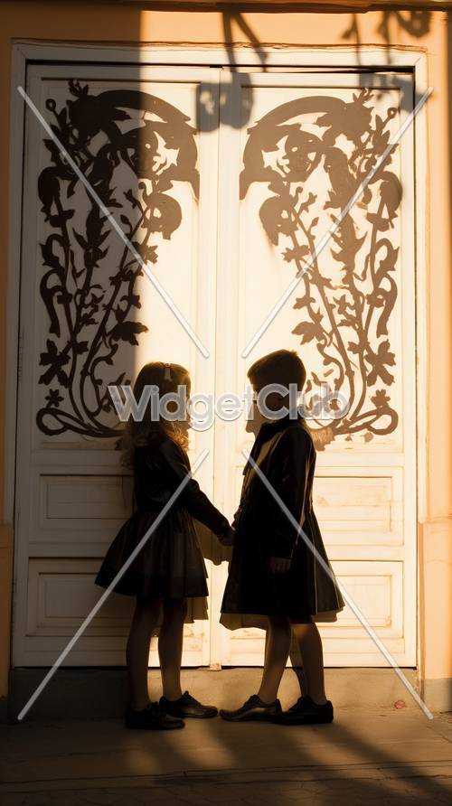 Kids Holding Hands in Silhouette