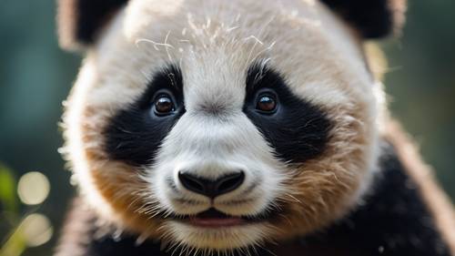 A close-up of a curious panda cub's eyes showing their shimmering, inquisitive nature.