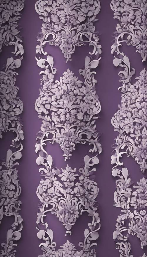 Elégants motifs damassés violets et gris avec des touches de style baroque entrelacées.