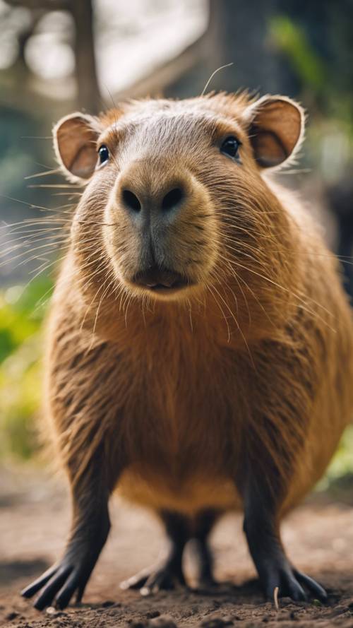 A capybara up close, showcasing its intricate facial features in astounding detail.