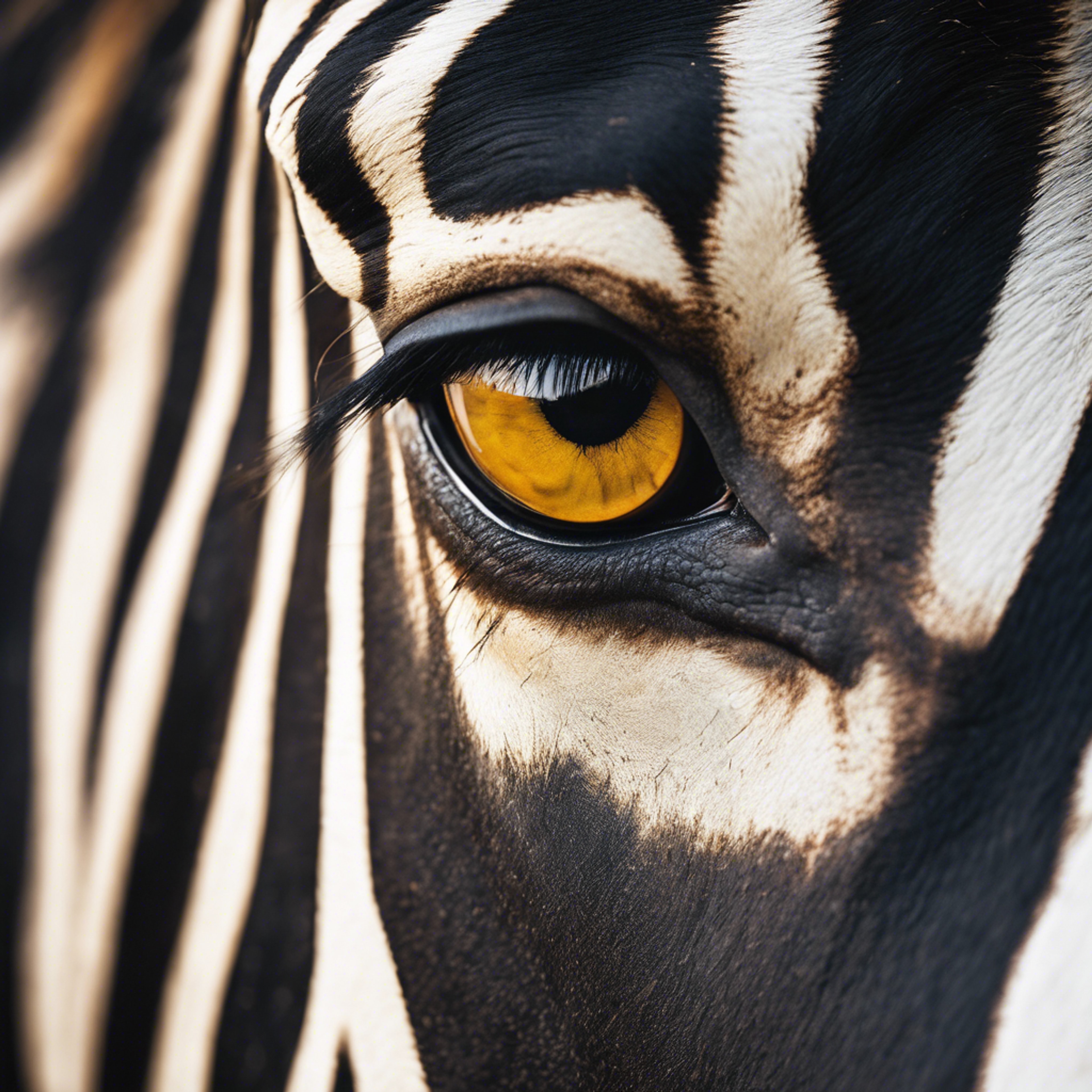 A closeup of a zebra's eye, showcasing its beautiful black and yellow striped pattern. کاغذ دیواری[50ee4a2668b0446d82c3]