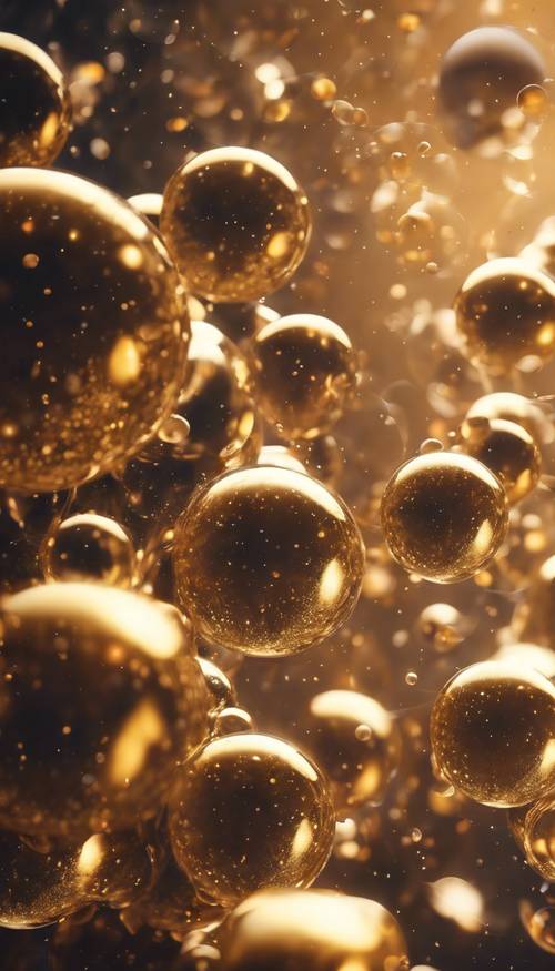 Galaksi gelembung emas tergantung di ruang abstrak.