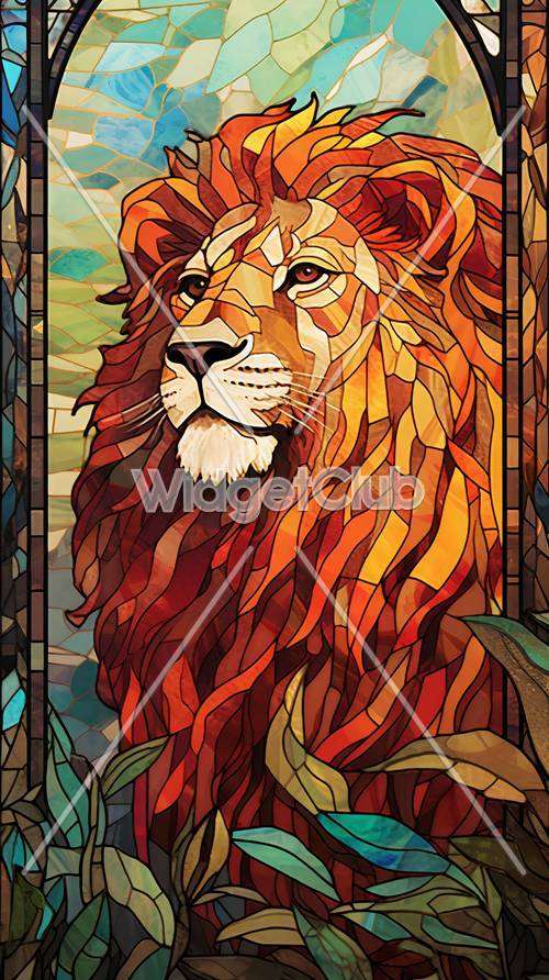 Impresionante arte del león del vitral