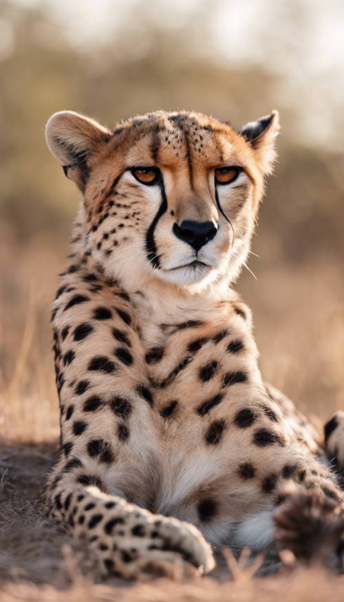 A large cheetah lounging in the savannah with a rose gold spotted pelt Wallpaper [8885c3a522c9429f8d94]