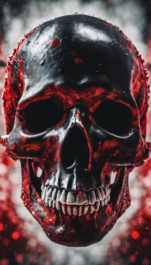 Crânio intimidante pintado em uma mistura de vermelho e preto