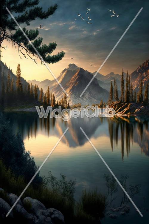 Impressionante reflexo do lago da montanha ao pôr do sol