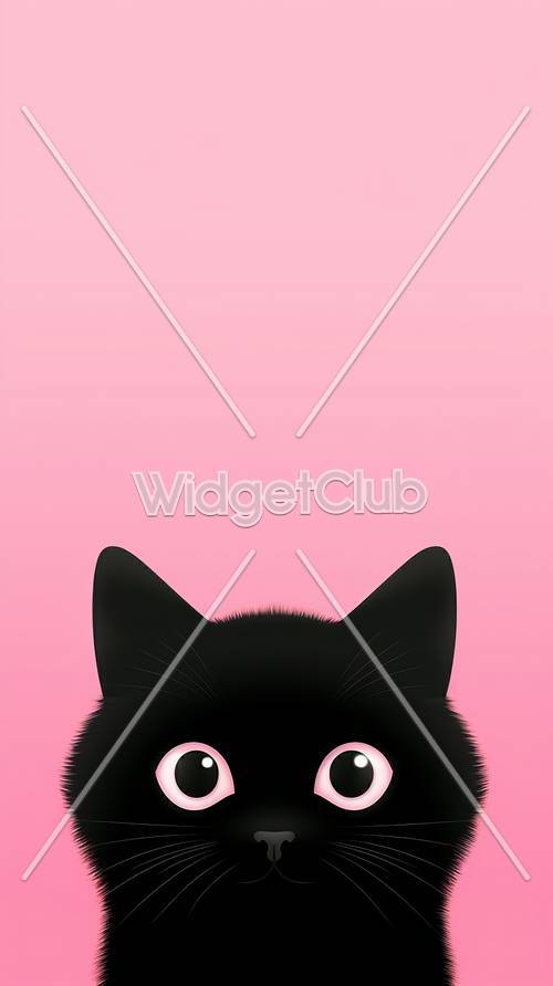 Simpatiche orecchie e occhi di gatto nero su sfondo rosa