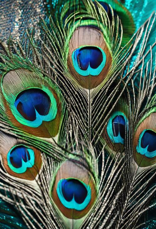 美麗的孔雀羽毛呈現出淡藍色到深綠松石色的完美漸層。