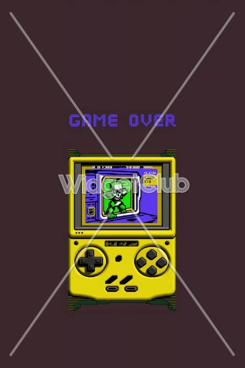 Retro Game Over Screen on Yellow Device Wallpaper[b5df9bed6781497db2b6]