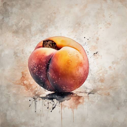 一幅抽象水墨画，以桃子作为长寿的象征。
