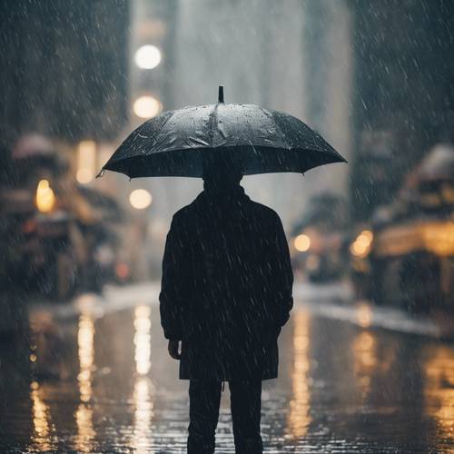 A lone person under a black umbrella standing in rain, a quote about perseverance written in the raindrops. Wallpaper [f7eac417014e4e27b3d3]