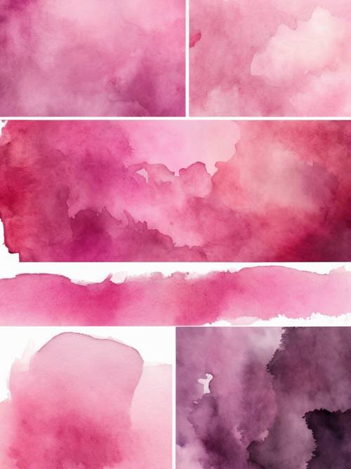 Kolase guratan cat air merah muda mulai dari warna gelap hingga terang.