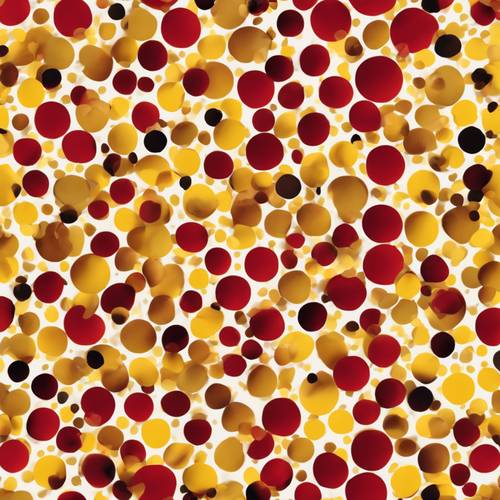 Czerwone i żółte kropki radośnie rozmieszczone na jednolitym wzorze.