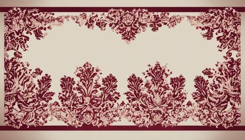 A modernized damask pattern surrounded by a detailed maroon border.