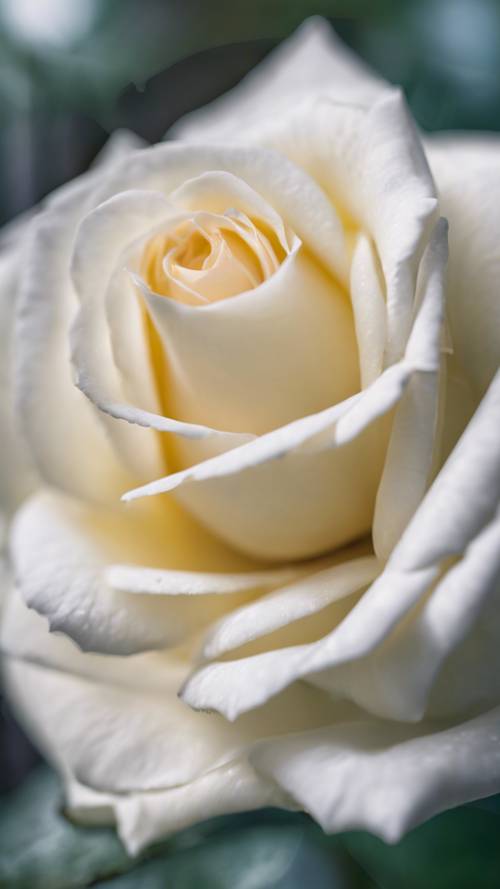 Żywa biała róża widziana przez wizjer aparatu fotograficznego.