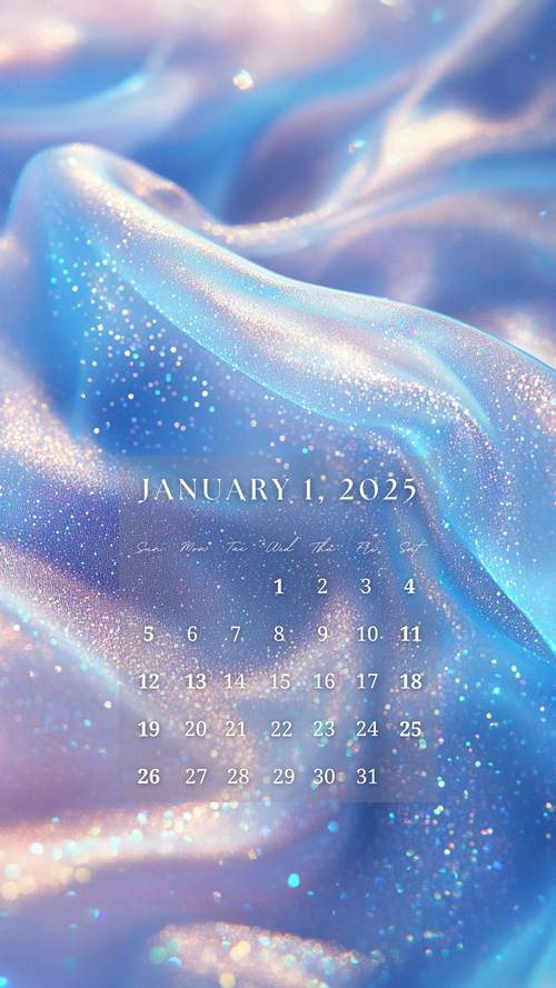 Sparkling Blue Fabric Calendar for January 2025