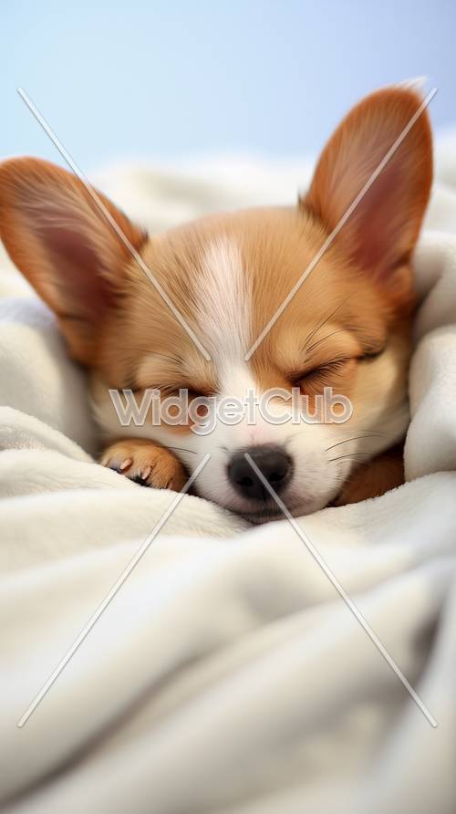Спящий щенок в объятиях