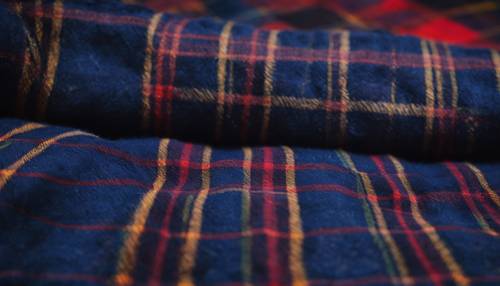 Un patrón de tartán azul oscuro sobre una acogedora falda escocesa de lana.