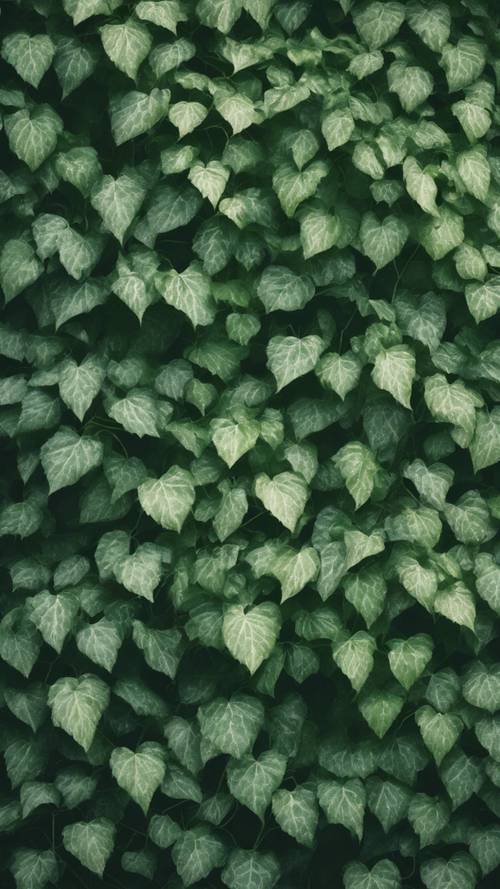 다양한 녹색 톤으로 그려진 나뭇잎 패턴이 있는 거대한 덩굴입니다.