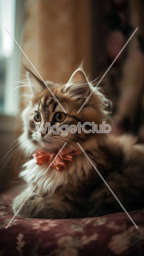 Cute Fluffy Cat with Orange Bow Tie壁紙[246c1f29d150416d8769]