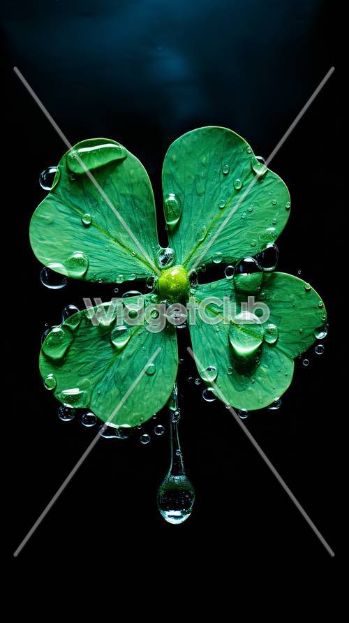 Lucky Green Leaf with Dew Drops