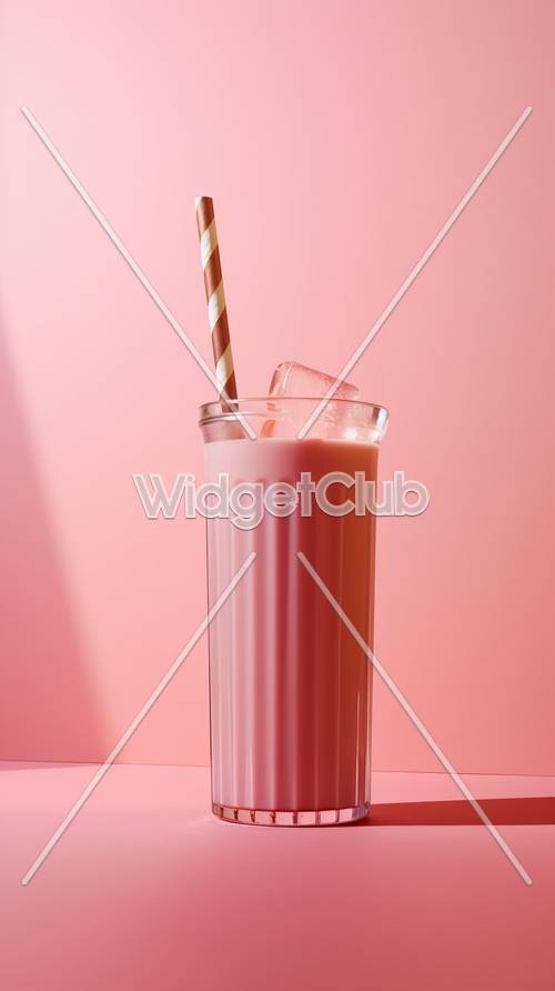 Bebida refrescante de milkshake rosa em fundo rosa