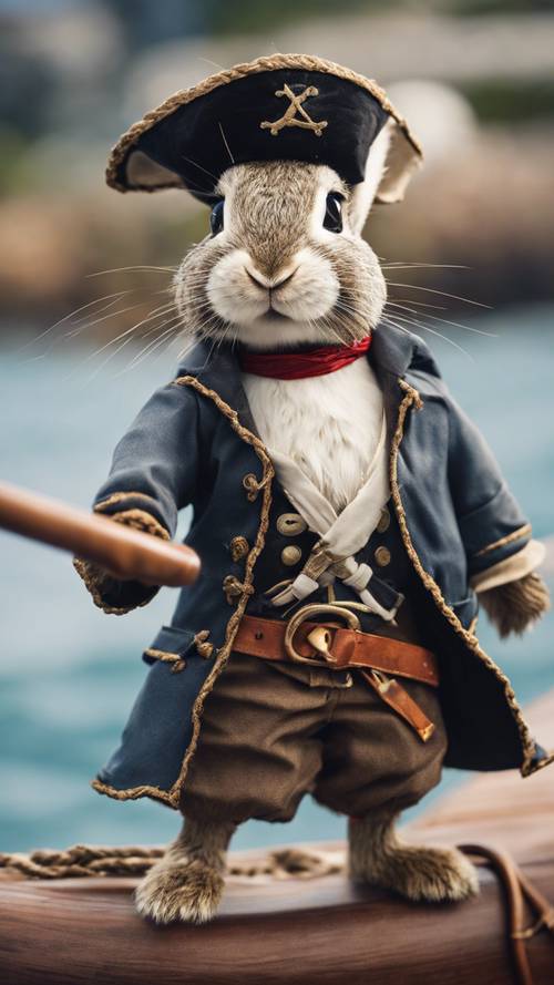 Một tên cướp biển thỏ táo bạo chèo thuyền trên biển.